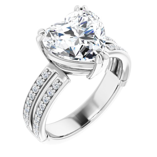 10K White Gold Customizable Heart Cut Design featuring Split Band with Accents