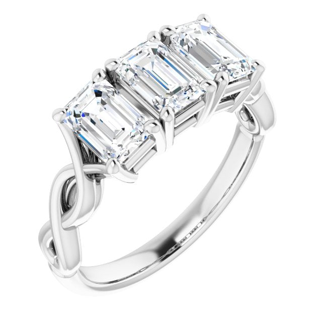 Cubic Zirconia Engagement Ring- The Maria José (Customizable Triple Emerald Cut Design with Twisting Infinity Split Band)