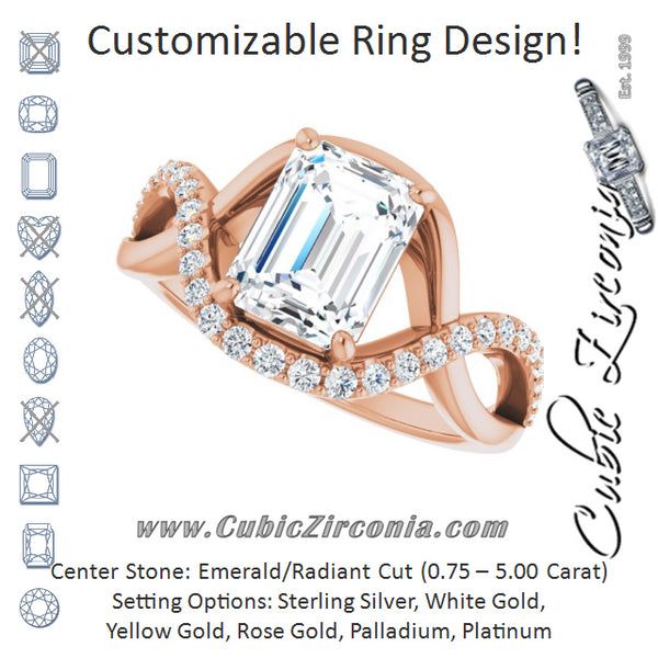 Cubic Zirconia Engagement Ring- The Kwan Lee (Customizable Radiant Cut Design with Semi-Accented Twisting Infinity Bypass Split Band and Half-Halo)