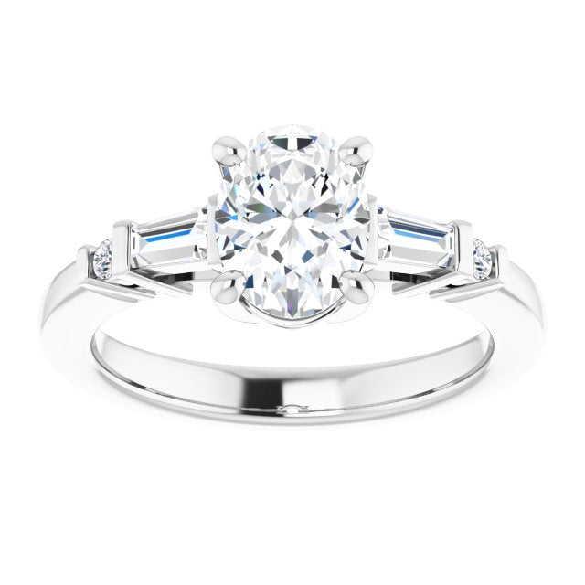 Cubic Zirconia Engagement Ring- The Belem (Customizable 5-stone Baguette+Round-Accented Oval Cut Design))