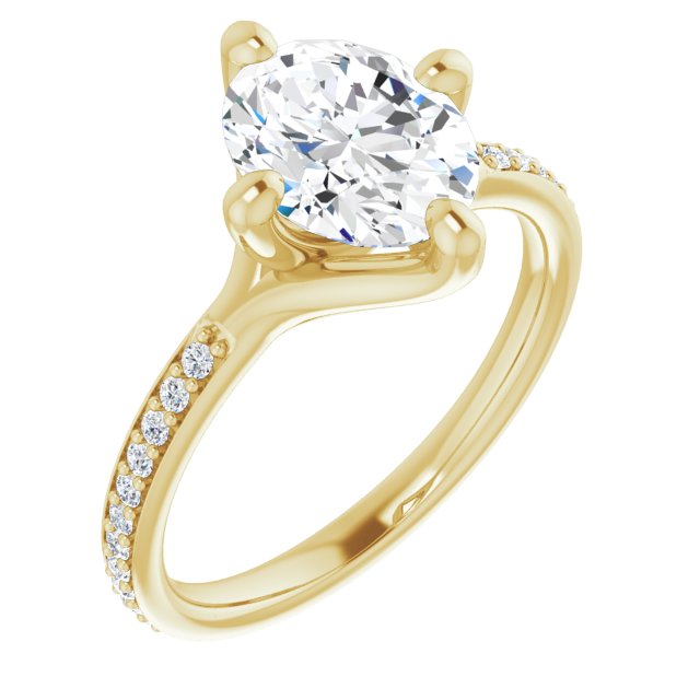 10K Yellow Gold Customizable Oval Cut Design featuring Thin Band and Shared-Prong Round Accents