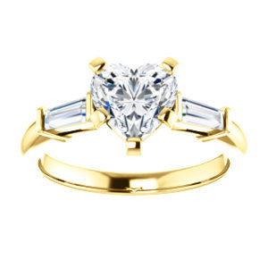 Cubic Zirconia Engagement Ring- The Monica (Customizable Heart Cut Center with Dual Tapered Baguettes)