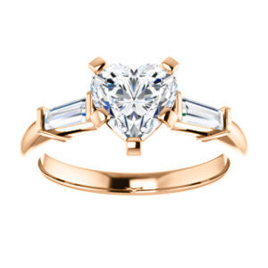 Cubic Zirconia Engagement Ring- The Monica (Customizable Heart Cut Center with Dual Tapered Baguettes)