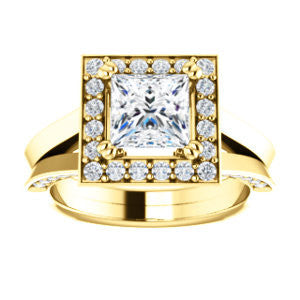 Cubic Zirconia Engagement Ring- The Jocelyn (Customizable Halo-Enhanced Princess Cut featuring 3-side Accented Split-Band)