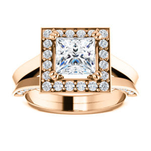 Cubic Zirconia Engagement Ring- The Jocelyn (Customizable Halo-Enhanced Princess Cut featuring 3-side Accented Split-Band)