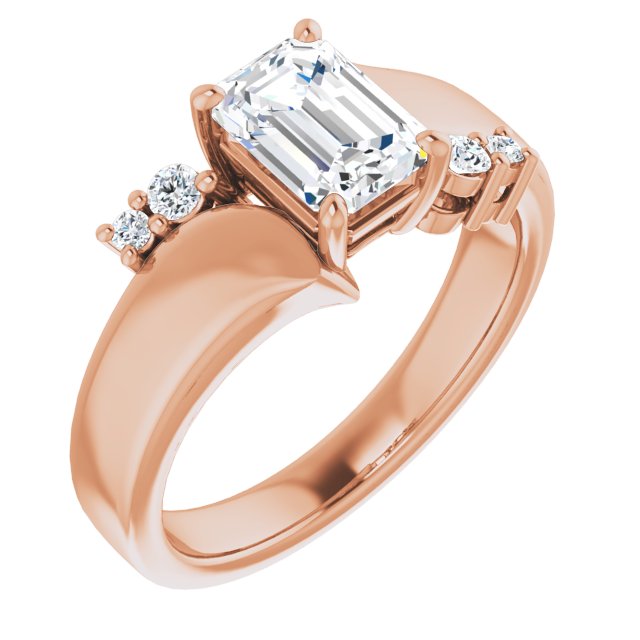 10K Rose Gold Customizable 5-stone Emerald/Radiant Cut Style featuring Artisan Bypass