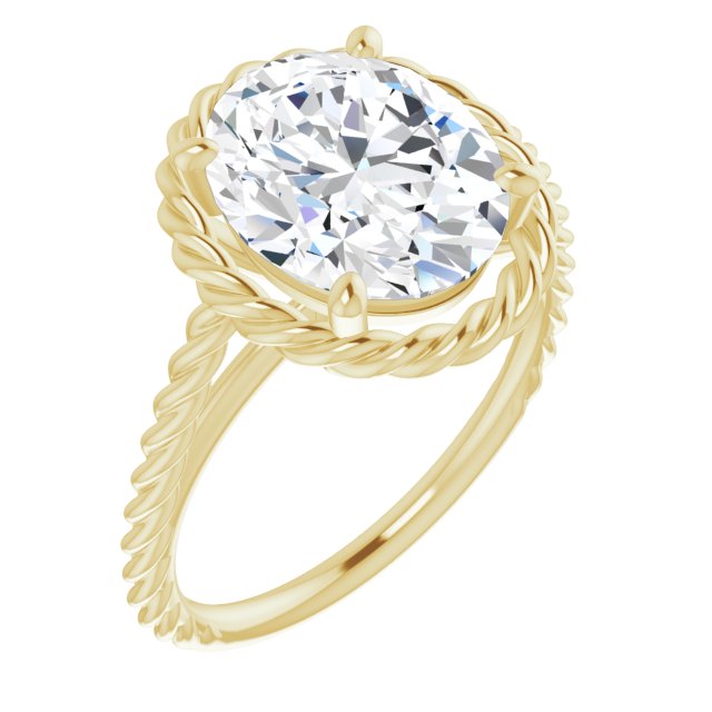 10K Yellow Gold Customizable Cathedral-set Oval Cut Solitaire with Thin Rope-Twist Band