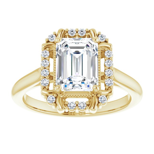 Cubic Zirconia Engagement Ring- The Sana (Customizable Emerald Cut Design with Majestic Crown Halo and Raised Illusion Setting)