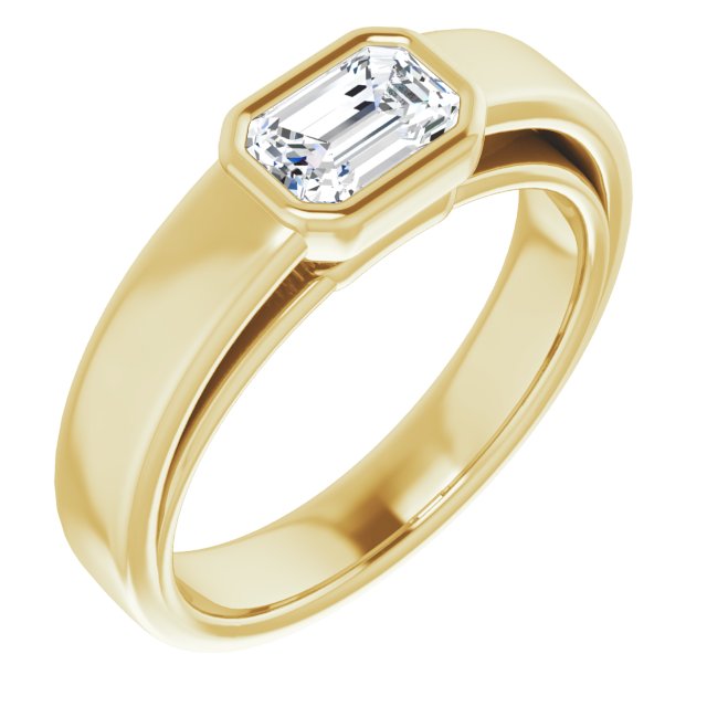 10K Yellow Gold Customizable Cathedral-Bezel Emerald/Radiant Cut Solitaire with Wide Band