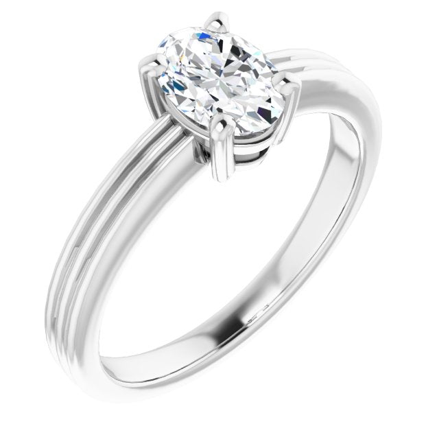 10K White Gold Customizable Oval Cut Solitaire with Double-Grooved Band