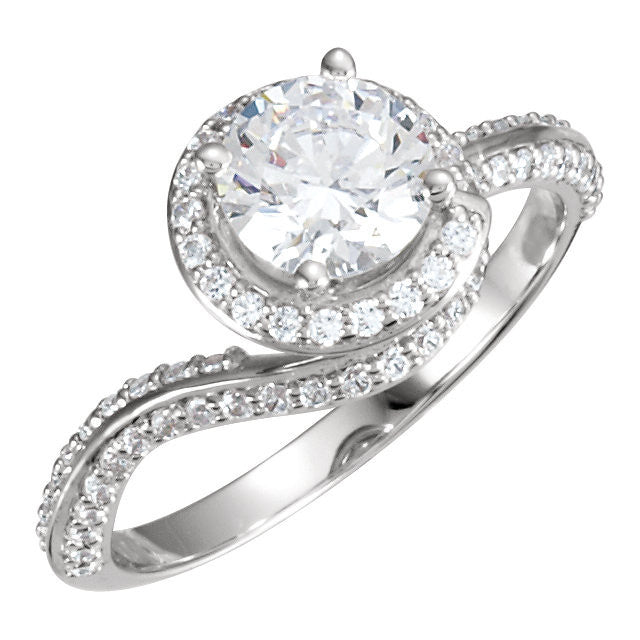 Cubic Zirconia Engagement Ring- The Christine (Unique Round Cut with Pave Band)