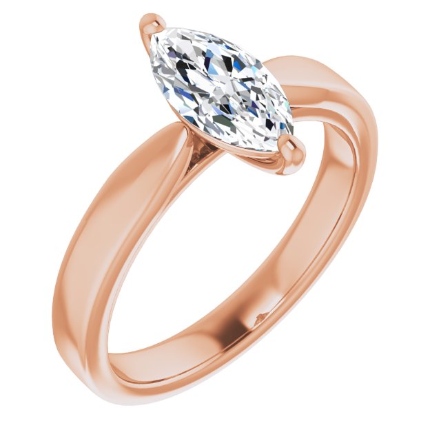 10K Rose Gold Customizable Marquise Cut Cathedral Solitaire with Wide Tapered Band
