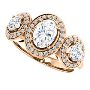 Cubic Zirconia Engagement Ring- The Justine (Customizable Oval Cut Center 3-Stone Halo-Style)