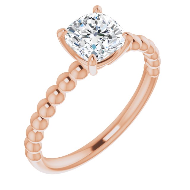 10K Rose Gold Customizable [[Cut] Cut Solitaire with Thin Beaded-Bubble Band