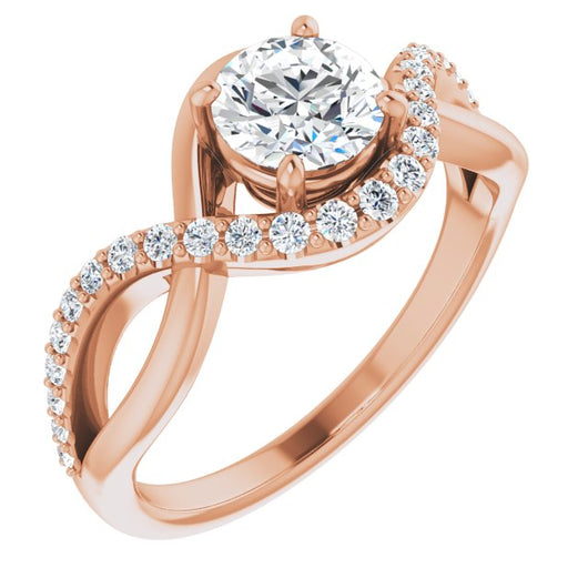 10K Rose Gold Customizable Round Cut Design with Semi-Accented Twisting Infinity Bypass Split Band and Half-Halo