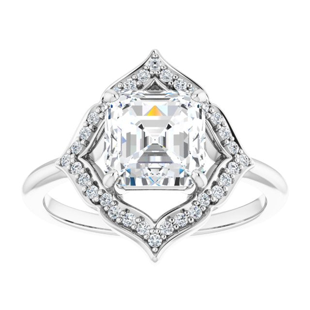 Cubic Zirconia Engagement Ring- The Casie Jean (Customizable Asscher Cut Style with Artistic Equilateral Halo and Ultra-thin Band)