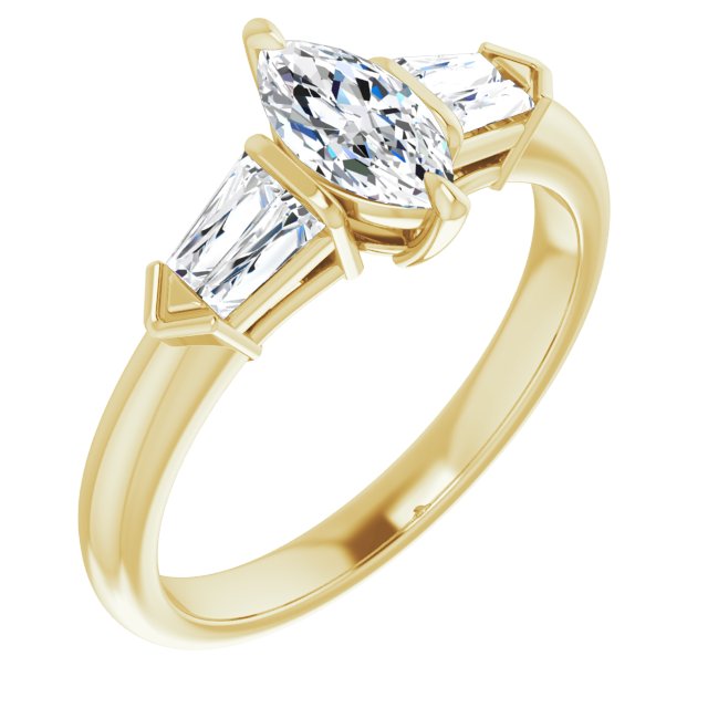 18K Yellow Gold Customizable 5-stone Design with Marquise Cut Center and Quad Baguettes