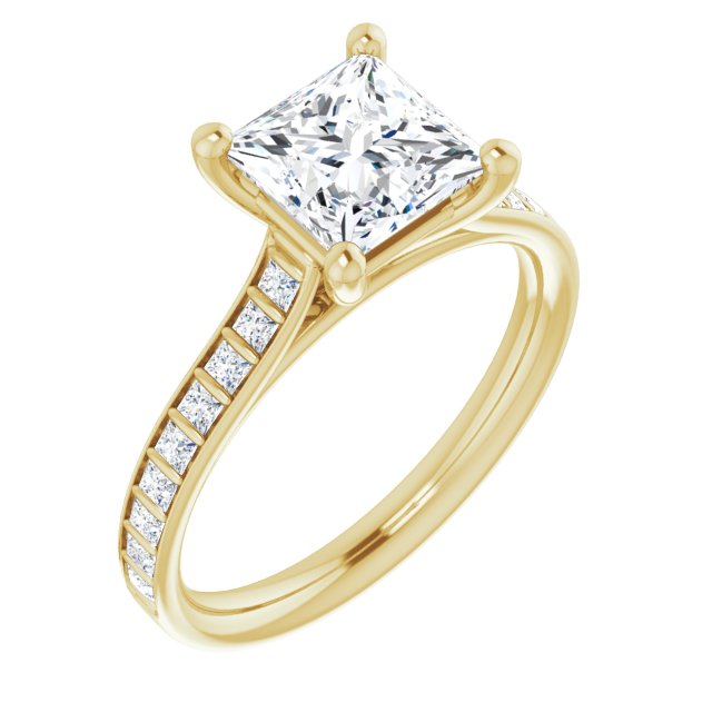 10K Yellow Gold Customizable Princess/Square Cut Style with Princess Channel Bar Setting