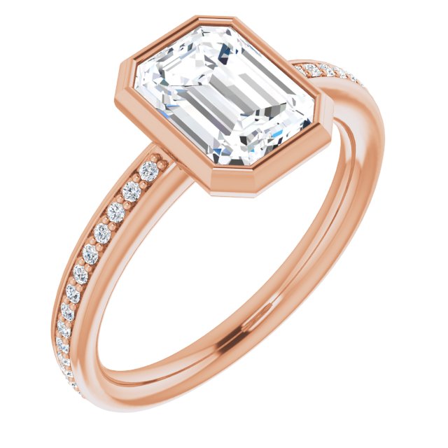 Cubic Zirconia Engagement Ring- The Greta (Customizable Bezel-Set Emerald Cut Center with Thin Shared Prong Band)