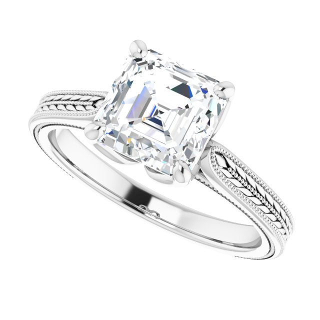 Cubic Zirconia Engagement Ring- The Dulcia (Customizable Asscher Cut Solitaire with Wheat-inspired Band)