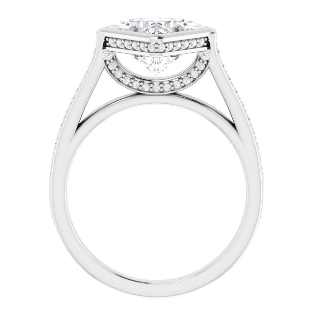 Cubic Zirconia Engagement Ring- The Jada (Customizable Cathedral-Bezel Princess/Square Cut Design with Under Halo and Shared Prong Band)
