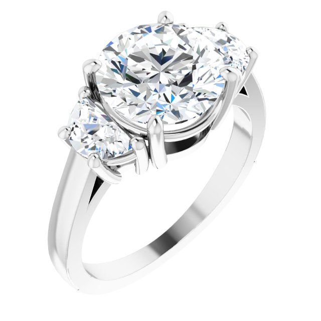 10K White Gold Customizable 3-stone Design with Round Cut Center and Half-moon Side Stones