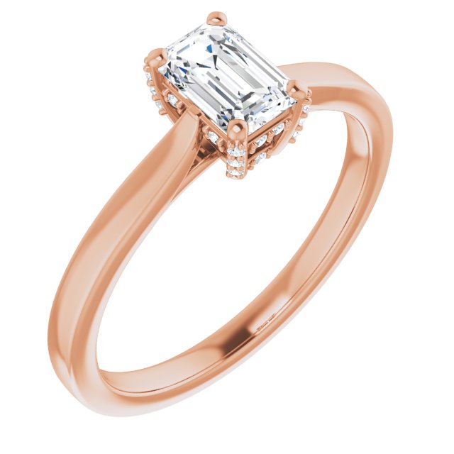 10K Rose Gold Customizable Cathedral-Raised Emerald/Radiant Cut Style with Prong Accents Enhancement