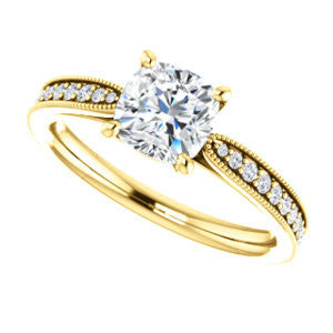 Cubic Zirconia Engagement Ring- The Brooklynn (Customizable Cushion Cut with Cathedral Setting and Milgrained Pavé Band)