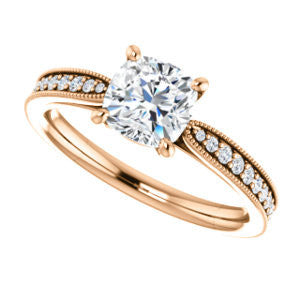 Cubic Zirconia Engagement Ring- The Brooklynn (Customizable Cushion Cut with Cathedral Setting and Milgrained Pavé Band)