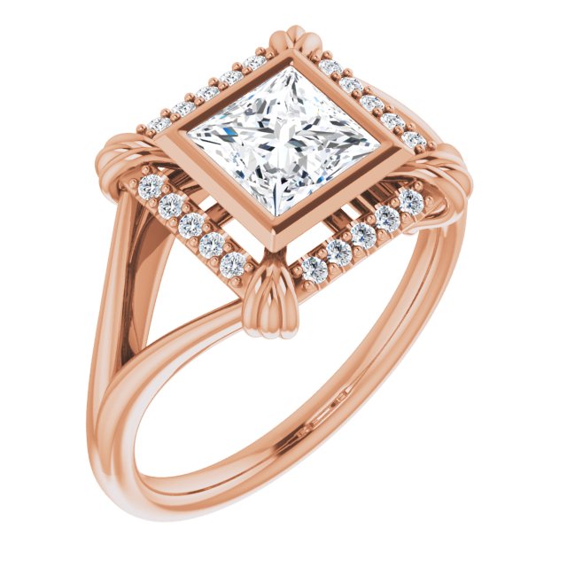 10K Rose Gold Customizable Princess/Square Cut Design with Split Band and "Lion's Mane" Halo
