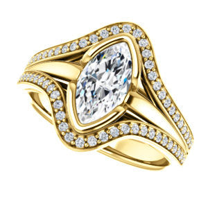 Cubic Zirconia Engagement Ring- The Magdalena Oha (Customizable Bezel-set Marquise Cut Style with Wide Tri-split Pavé Band)