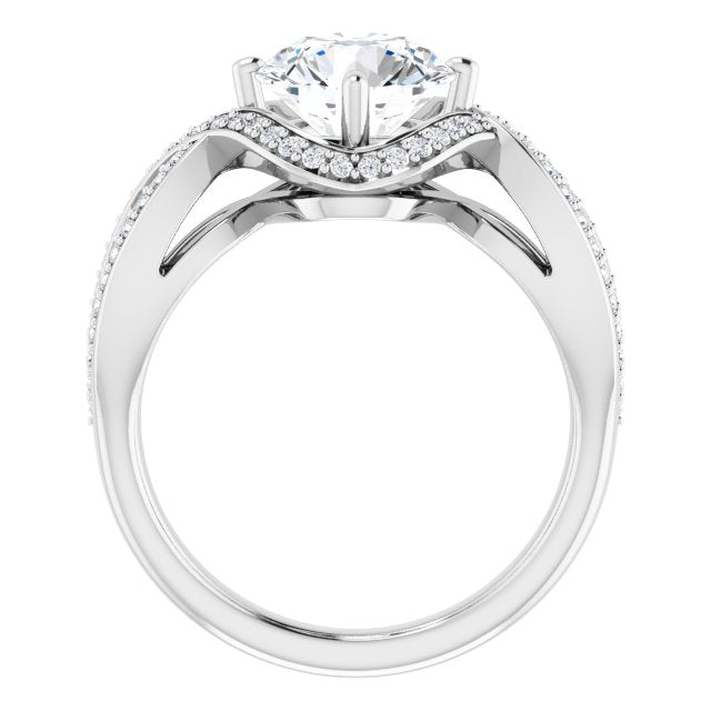 Cubic Zirconia Engagement Ring- The Gwenyth (Customizable Round Cut Design with Twisting, Infinity-Shared Prong Split Band and Bypass Semi-Halo)