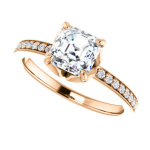 Cubic Zirconia Engagement Ring- The Sandy (Customizable Prong-Accented Asscher Cut Style with Thin Pavé Band)