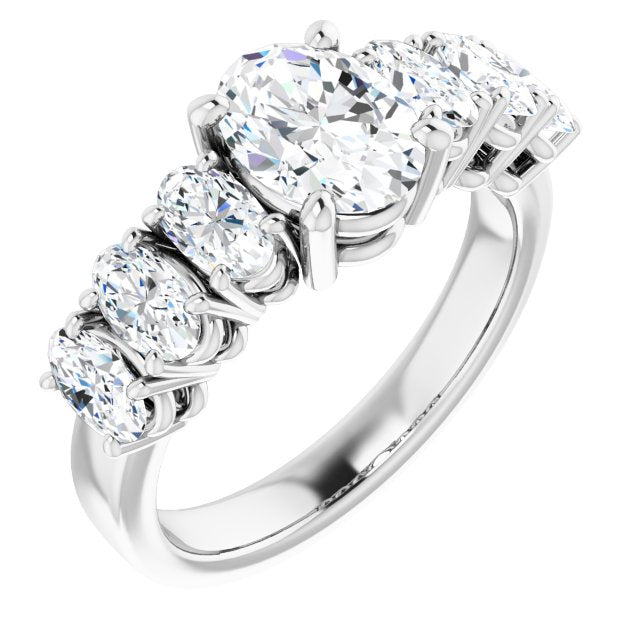 Cubic Zirconia Engagement Ring- The Xiomara (Customizable 7-stone Oval Cut Design with Large Round-Prong Side Stones)