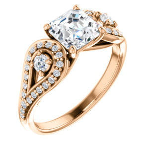 Cubic Zirconia Engagement Ring- The Tonya Laverne (Customizable Asscher Cut Design with Winged Split-Pavé Band)