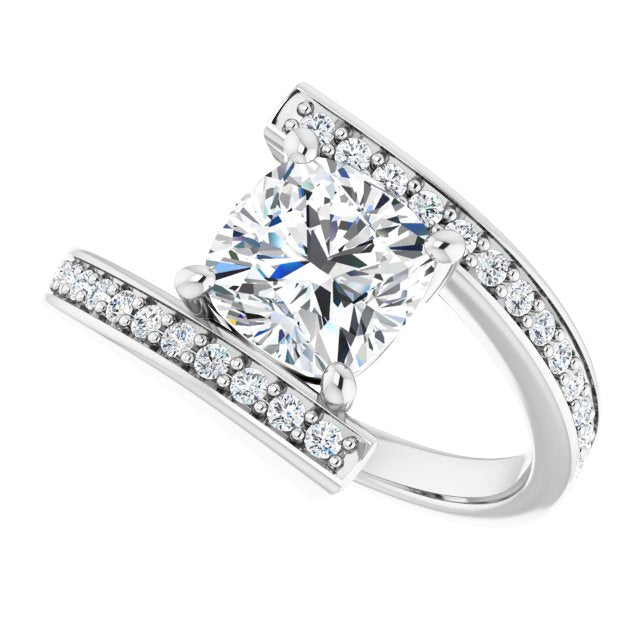 Cubic Zirconia Engagement Ring- The Nayeli (Customizable Faux-Bar-set Cushion Cut Design with Accented Bypass Band)