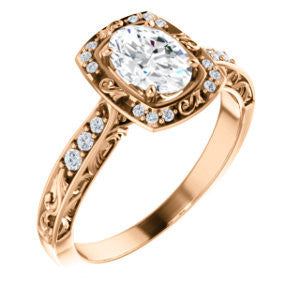 Cubic Zirconia Engagement Ring- The Sabrina (Customizable Oval Cut Design with Flourished Semi-Halo, Band Accents and 3-sided Filigree)