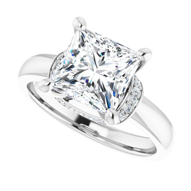 Cubic Zirconia Engagement Ring- The Jennifer Elena (Customizable Princess/Square Cut Style featuring Saddle-shaped Under Halo)