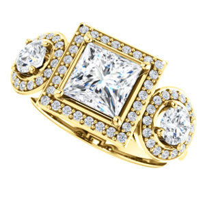 Cubic Zirconia Engagement Ring- The Justine (Customizable Princess Cut Center 3-Stone Halo-Style)