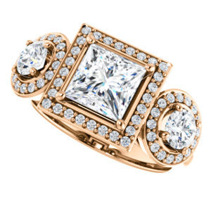 Cubic Zirconia Engagement Ring- The Justine (Customizable Princess Cut Center 3-Stone Halo-Style)