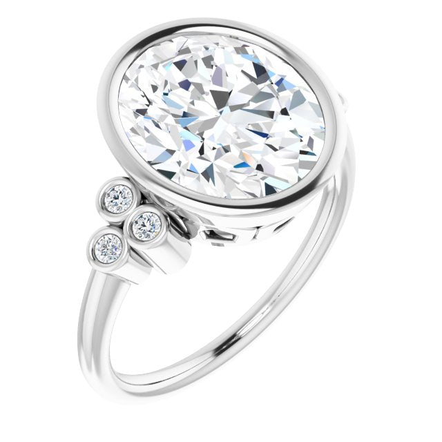 10K White Gold Customizable 7-stone Oval Cut Style with Triple Round-Bezel Accent Cluster Each Side