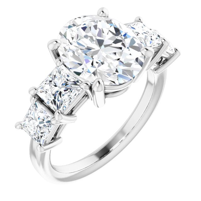 10K White Gold Customizable 5-stone Oval Cut Style with Quad Princess-Cut Accents