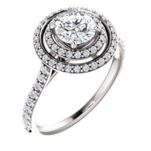 Cubic Zirconia Engagement Ring- The Alisa (Customizable Round Cut with Geometric Double Halo)