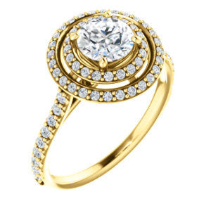 Cubic Zirconia Engagement Ring- The Alisa (Customizable Round Cut with Geometric Double Halo)