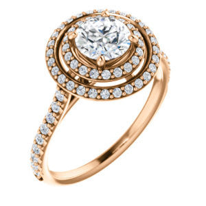 Cubic Zirconia Engagement Ring- The Alisa (Customizable Round Cut with Geometric Double Halo)