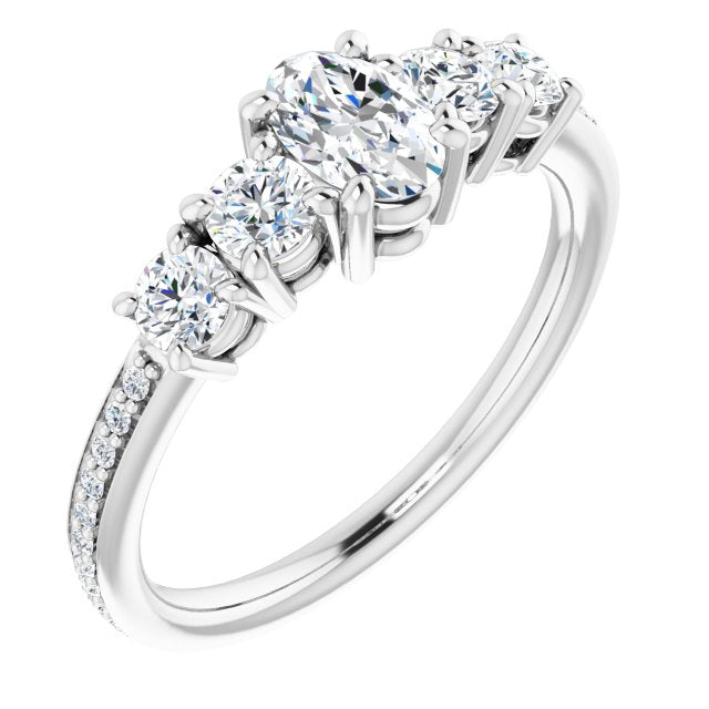 10K White Gold Customizable 5-stone Oval Cut Design Enhanced with Accented Band