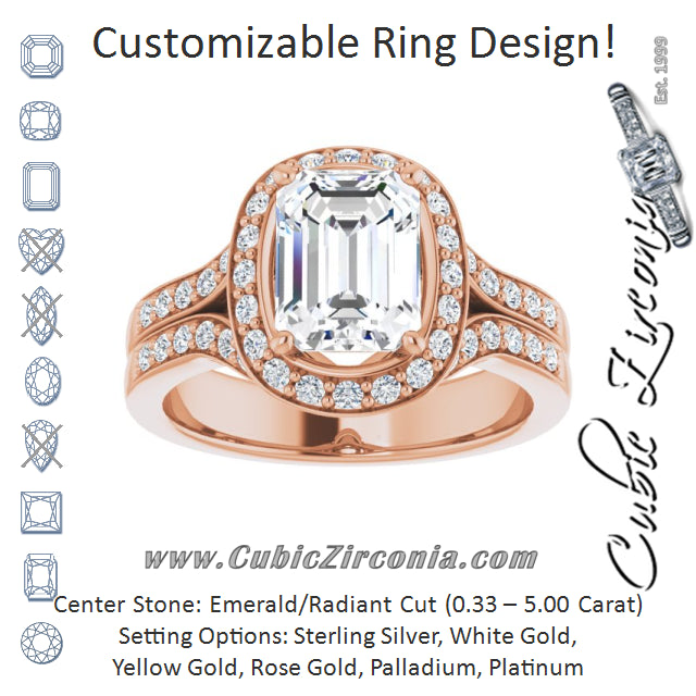 Cubic Zirconia Engagement Ring- The Ginny Lynn (Customizable Radiant Cut Halo Style with Accented Split-Band)
