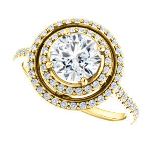 Cubic Zirconia Engagement Ring- The Alisa (Customizable Round Cut with Geometric Double Halo)