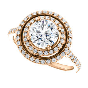 Cubic Zirconia Engagement Ring- The Alisa (Customizable Round Cut with Geometric Double Halo)