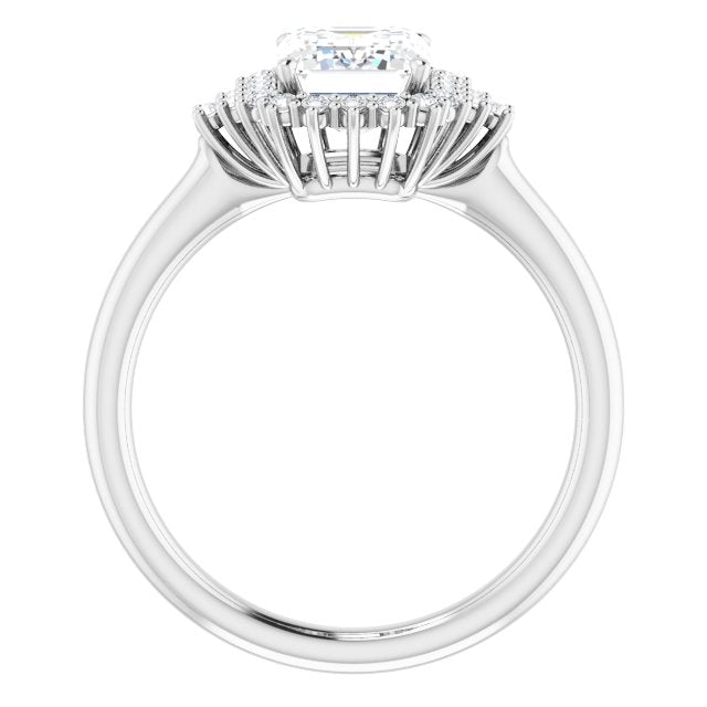 Cubic Zirconia Engagement Ring- The Winter (Customizable Radiant Cut Cathedral-Halo Design with Tri-Cluster Round Accents)